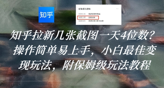 知乎拉新几张截图一天4位数？操作简单易上手，小白最佳变现玩法，附保姆级玩法教程——生财有道创业项目网-生财有道