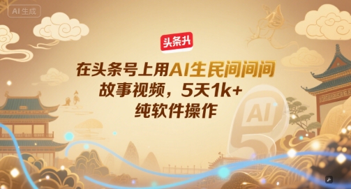 在头条号上用AI生民间故事视频，5天1k+，纯软件操作——生财有道创业项目网-生财有道