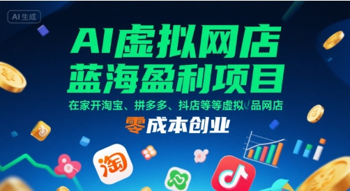 AI虚拟网店蓝海盈利项目，在家开淘宝、拼多多、抖店等虚拟品网店，零成本创业——生财有道创业项目网-生财有道