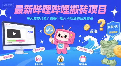 最新哔哩哔哩上B站搬砖项目，每天能挣几张？揭秘一般人不知道的蓝海赛道——生财有道创业项目网-生财有道