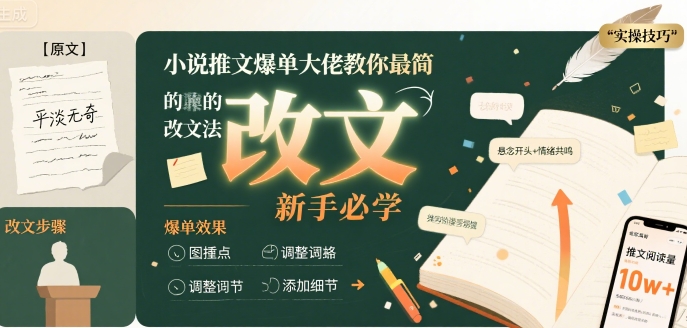 小说推文爆单大佬教你最简单的改文方法实操课，新手必学——生财有道创业项目网-生财有道