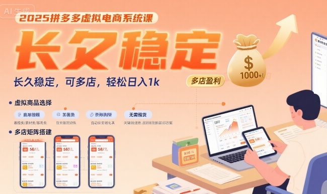 2025拼多多虚拟电商系统课，长久稳定，可多店，轻松日入1k——生财有道创业项目网-生财有道