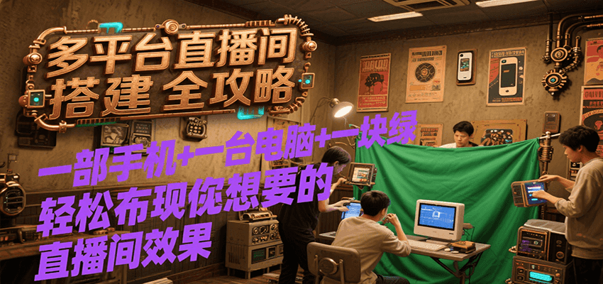 多平台直播间搭建全攻略，一部手机+一台电脑+一块绿布轻松实现你想要的直播间效果_生财有道创业网-生财有道