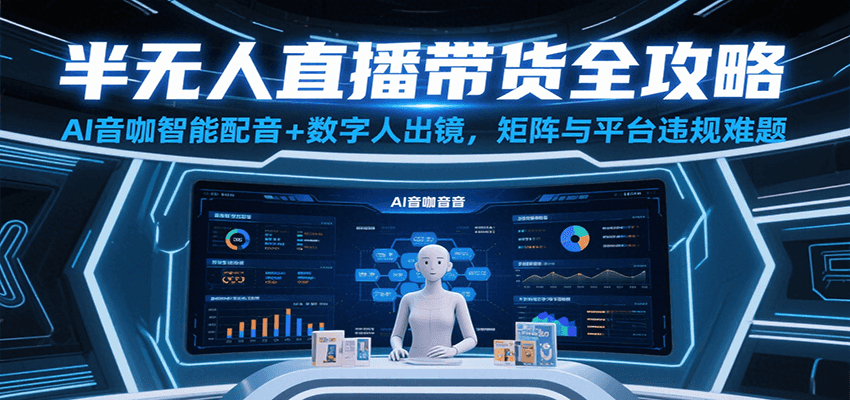 半无人直播带货全攻略：AI音咖智能配音+数字人出镜，解决账号矩阵与平台违规难题_生财有道创业网-生财有道