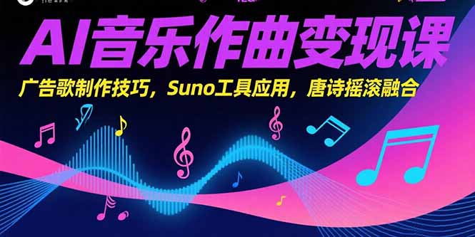 （15370期）AI音乐作曲变现课，广告歌制作技巧，Suno工具应用，唐诗摇滚融合_生财有道创业项目网-生财有道