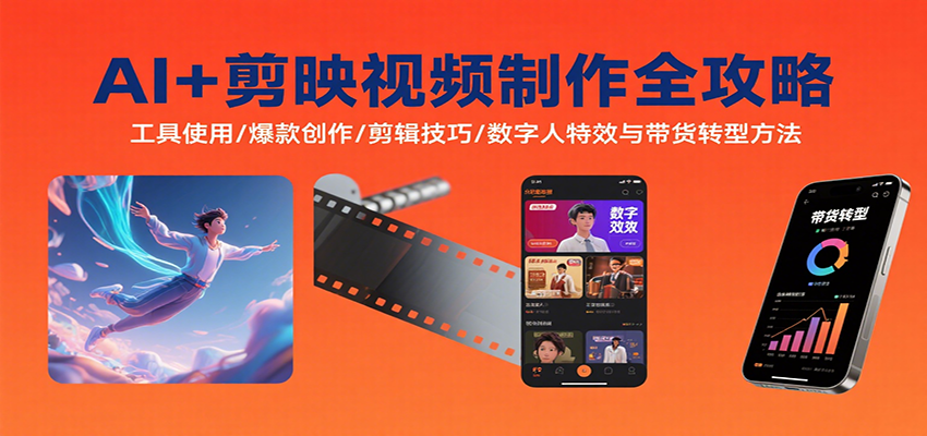 AI+剪映视频制作全攻略：工具使用/爆款创作/剪辑技巧/数字人特效与带货转型方法_生财有道创业网-生财有道