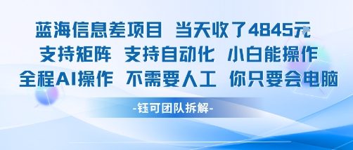蓝海信息差项目当天收米1k+ 支持矩阵支持自动化小白能操作全程AI操作不需要人工你只要会电脑——生财有道创业项目网-生财有道