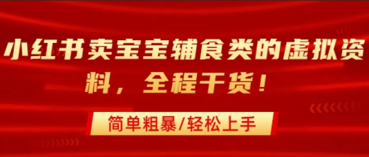 小红书卖宝宝辅食类的虚拟资料，从引流到私域变现，全程干货，简单粗暴，轻松上手——生财有道创业项目网-生财有道