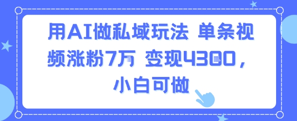 用AI做私域玩法，单条视频涨粉7W变现4.3k，小白可做——生财有道创业项目网-生财有道