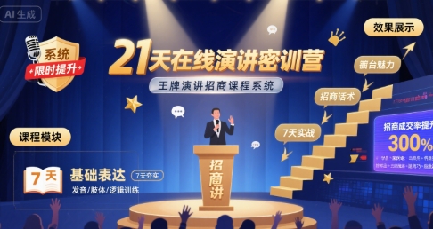 21天在线演讲密训营，王牌演讲招商课程系统——生财有道创业项目网-生财有道