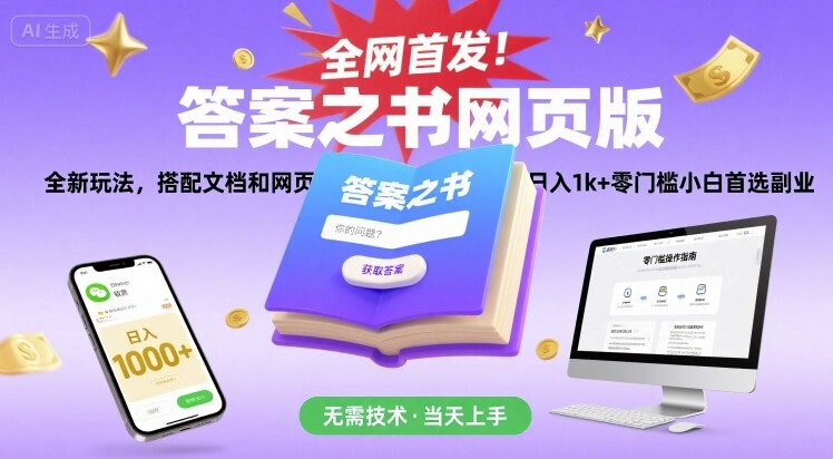 全网首发！答案之书网页版，全新玩法，搭配文档和网页，日入1k+零门槛小白首选副业【揭秘】——生财有道创业项目网-生财有道