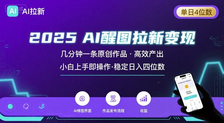 2025最强AI醒图拉新，几分钟一条原创作品，单日收入4位数，小白也能上手操作——生财有道创业项目网-生财有道
