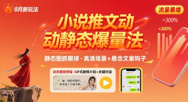 8月小说推文全新玩法，动静态图片+搭配小说文案爆量玩法——生财有道创业项目网-生财有道