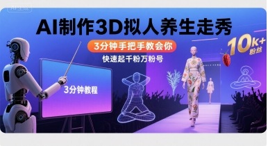 Ai制作3D拟人养生走秀，3分钟手把手教会你，快速起千粉万粉号——生财有道创业项目网-生财有道