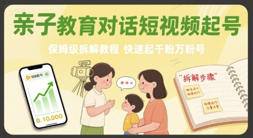 亲子教育对话短视频起号，保姆级拆解教程，快速起千粉万粉号——生财有道创业项目网-生财有道