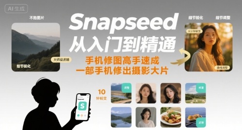 Snapseed从入门到精通，手机修图高手速成，一部手机就能修出摄影大片——生财有道创业项目网-生财有道