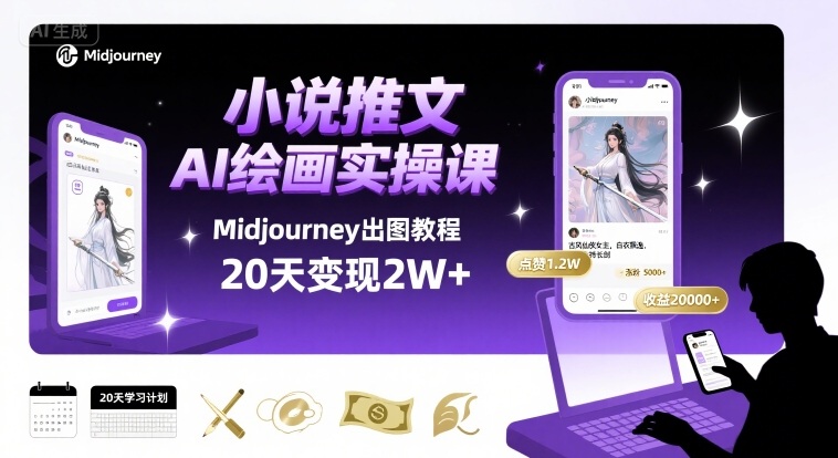 小说推文干货分享之AI绘画MJ出图实操课，用Midjourney做小说推文，20天挣2w——生财有道创业项目网-生财有道