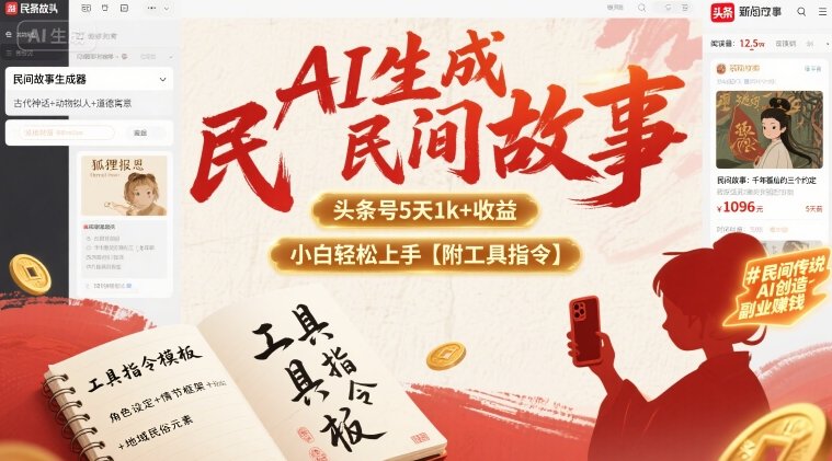 AI生成民间故事，头条号5天1k+，小白轻松上手【附工具指令】——生财有道创业项目网-生财有道