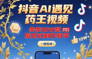 抖音AI遇见药王视频，条条10W赞，快速起千粉万粉号，傻瓜式制作教学——生财有道创业项目网-生财有道