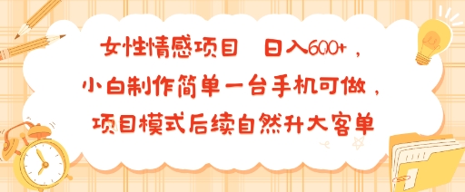女性情感项目 小白制作简单一台手机可做 项目模式后续自然升大客单 日入6张——生财有道创业项目网-生财有道