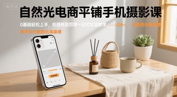 自然光电商平铺手机摄影课，0基础轻松上手，拍摄修图剪辑一站式实操教学，用手机也能拍出高级感——生财有道创业项目网-生财有道