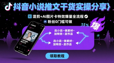 抖音小说推文干货实操分享，混剪+AI图片卡特效爆量全流程，0粉丝0门槛可做——生财有道创业项目网-生财有道