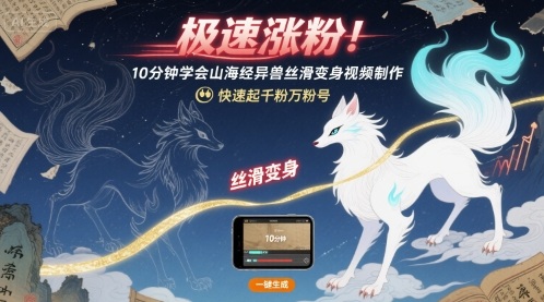 极速涨粉！10分钟学会山海经异兽丝滑变身视频制作，快速起千粉万粉号——生财有道创业项目网-生财有道