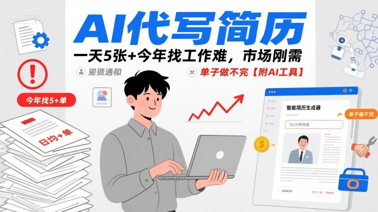 AI代写简历，一天5张+今年找工作难，市场刚需，单子做不完【附AI工具】——生财有道创业项目网-生财有道