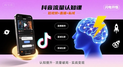 抖音流量认知课，短视频+直播+私域，认知提升，闪电开悟——生财有道创业项目网-生财有道