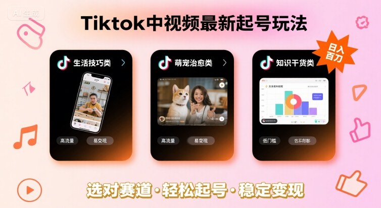 Tiktok中视频最新起号玩法，想要日入百刀，做好这几个赛道就可以了——生财有道创业项目网-生财有道