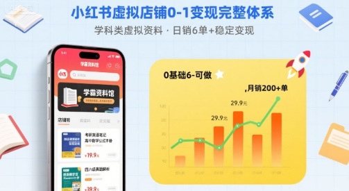 小红书虚拟店铺0-1变现完整体系：卖学科类虚拟资料，一天6张+，很稳定【已完结】——生财有道创业项目网-生财有道