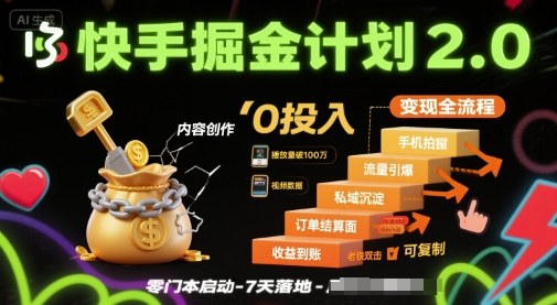 快手掘金计划2.0，快手电商变现全流程，简单可复制，0投入——生财有道创业项目网-生财有道