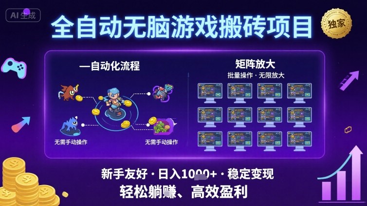 全自动无脑游戏搬砖项目，独家玩法，可批量矩阵无限放大，新手也能轻松日入1k+【揭秘】——生财有道创业项目网-生财有道