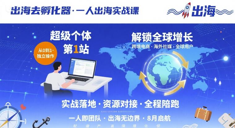 出海去孵化器，一人出海实战课，​超级个体第1站，解锁全球增长——生财有道创业项目网-生财有道