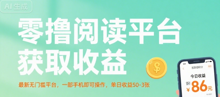 零撸阅读平台获取收益，最新无门槛平台，一部手机即可操作，单日收益50-3张【揭秘】——生财有道创业项目网-生财有道