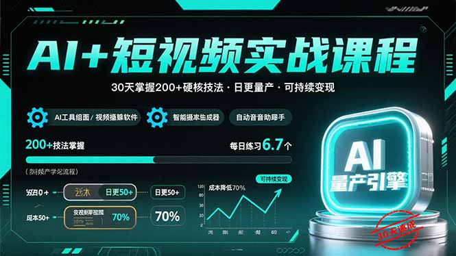 （15681期）AI+短视频实战课程：30天掌握200+硬核技法，实现日更量产可持续变现_生财有道创业项目网-生财有道