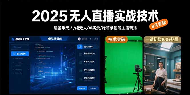 （15621期）2025无人直播实战技术-8月，涵盖半无人/纯无人/AI实景/绿幕录播等主流玩法_生财有道创业项目网-生财有道