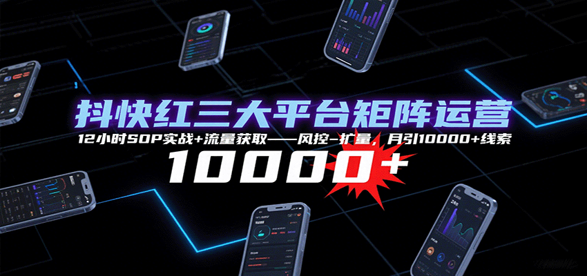 抖快红三大平台矩阵运营，12小时SOP实战+流量获取-风控-扩量，月引10000+线索_生财有道创业网-生财有道