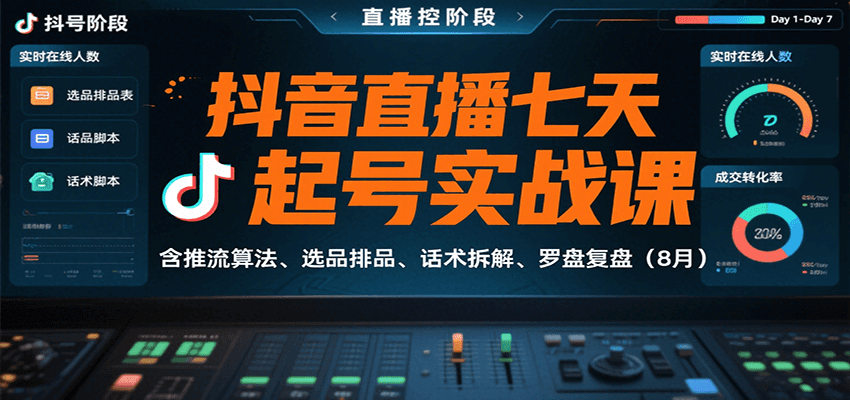 抖音直播七天起号实战课：含推流算法、选品排品、话术拆解、罗盘复盘（8月）_生财有道创业网-生财有道
