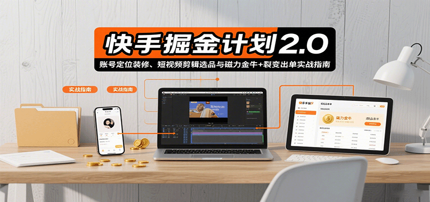 快手掘金计划2.0，账号定位装修、短视频剪辑选品与磁力金牛+裂变出单实战指南_生财有道创业网-生财有道