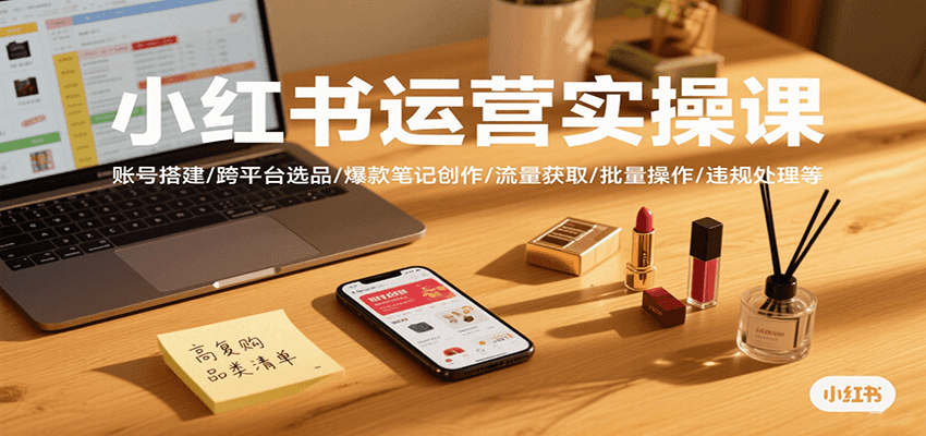 小红书运营实操课，账号搭建/跨平台选品/爆款笔记创作/流量获取/批量操作/违规处理等_生财有道创业网-生财有道