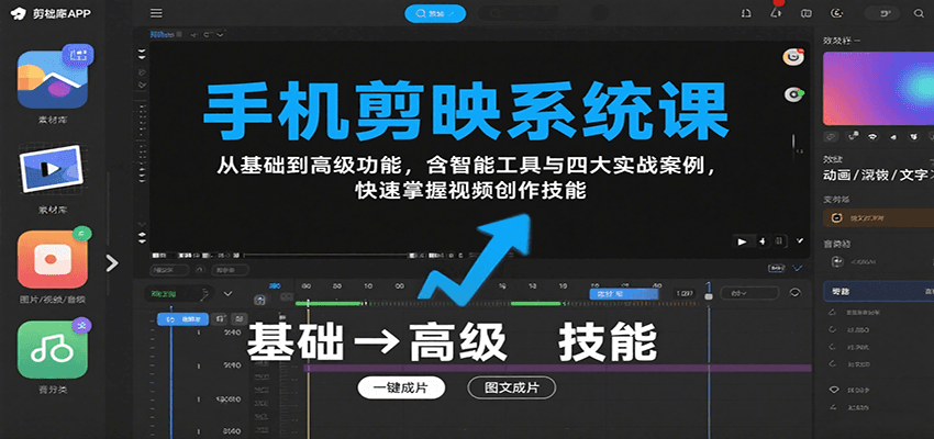 手机剪映系统课，从基础到高级功能，含智能工具与四大实战案例，快速掌握视频创作技能_生财有道创业网-生财有道