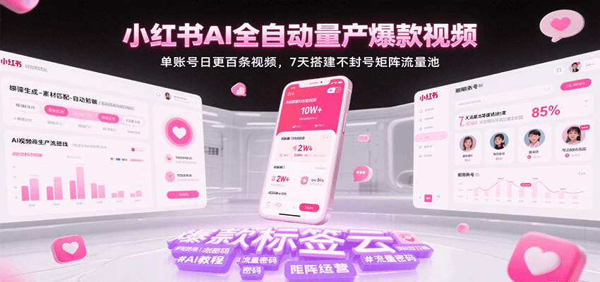 小红书AI全自动量产爆款视频，单账号日更百条视频，7天搭建不封号矩阵流量池（更新）_生财有道创业网-生财有道