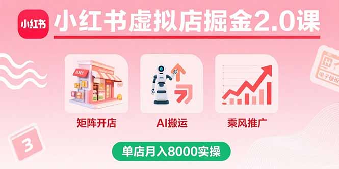 （15929期）小红书虚拟店掘金2.0课，矩阵开店+AI搬运+乘风推广，单店月入8000实操_生财有道创业项目网-生财有道