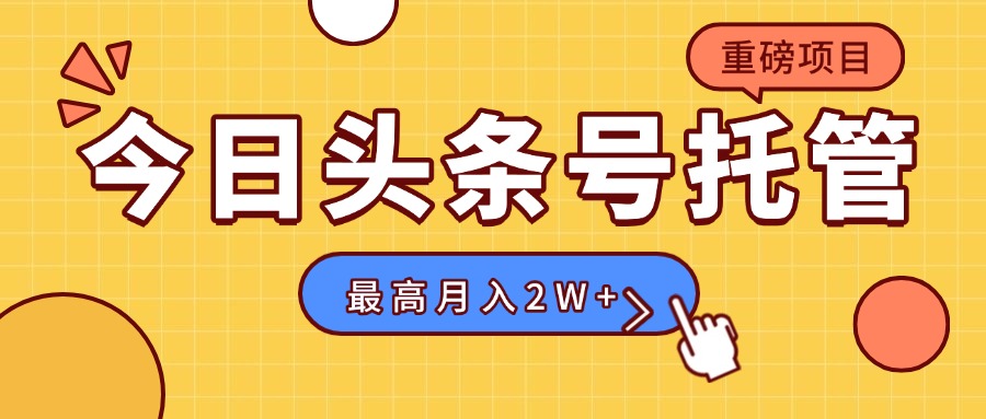 （15905期）【头条号托管 】我提供视频，你发布，每天操作5分钟，最高躺赚1W+_生财有道创业项目网-生财有道