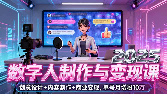 （16032期）2025数字人制作与变现课，创意设计+内容制作+商业变现，单号月增粉10万+_生财有道创业项目网-生财有道