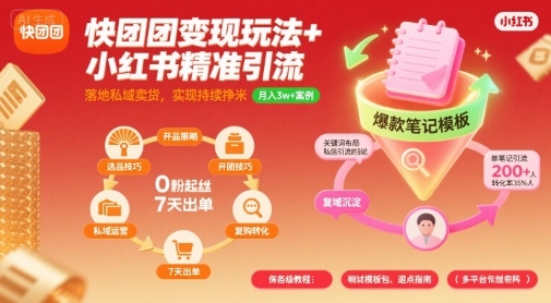 快团团变现玩法+小红书精准引流技巧，助你真正落地私域卖货，实现持续挣米——生财有道创业项目网-生财有道