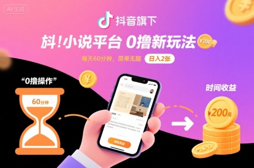 抖音旗下小说平台0撸新玩法，每天挂G60分钟，简单无脑，日入2张【揭秘】——生财有道创业项目网-生财有道