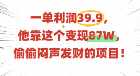 一单利润39.9，有人靠这个变现几十个，偷偷闷声发财的项目——生财有道创业项目网-生财有道