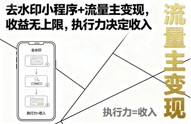 去水印小程序+流量主变现，收益无上限，执行力决定收入——生财有道创业项目网-生财有道